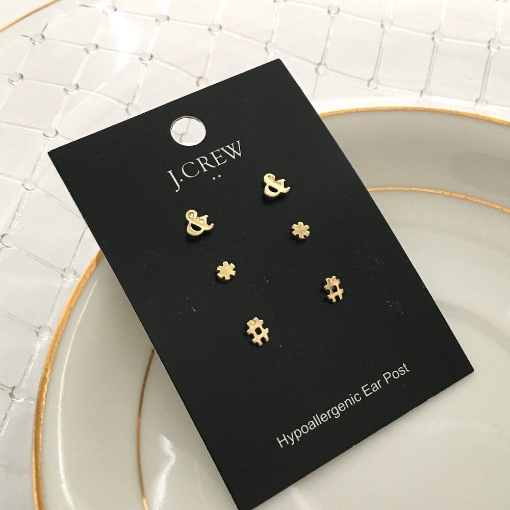 NEW! J. Crew Gold Hashtag Earrings - OS